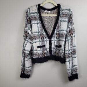 Stitch & Pine Womens White Blue Long Sleeve Button Front Cardigan Sweater Sz XL‎